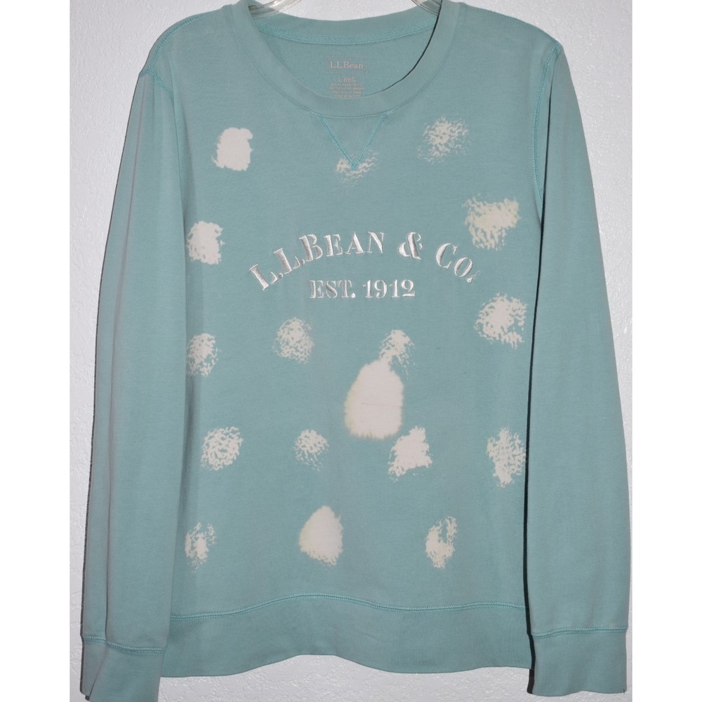 LL Bean Women Large 1912 Logo Cozy Boxy Crewneck Sweatshirt Aqua Long Sleeve Top